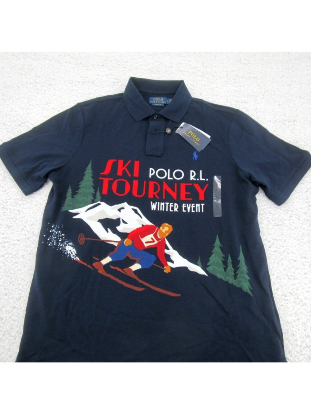 Polo Ralph Lauren Ski Tourney Winter Event Polo Shirt Men's Size Large Navy NEW - Picture 3 of 13